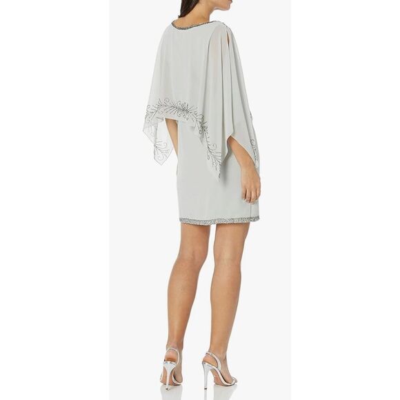 J Kara Women's Boat Neck Capelet Short Cocktail Beaded Dress - Picture 2 of 8